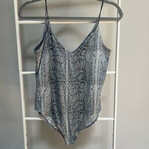 Grey Snake Print Spaghetti Strap Bodysuit